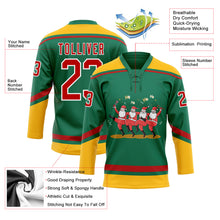 Load image into Gallery viewer, Custom Kelly Green Red-Gold Funny Christmas 3D Hockey Lace Neck Jersey
