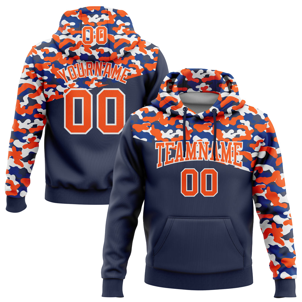 Custom Stitched Camo Orange Navy-Royal 3D Sports Pullover Sweatshirt Salute To Service Hoodie