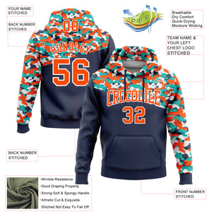 Custom Stitched Camo Orange Navy-Aqua 3D Sports Pullover Sweatshirt Salute To Service Hoodie