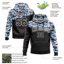 Load image into Gallery viewer, Custom Stitched Camo Black Light Blue-Steel Gray 3D Sports Pullover Sweatshirt Salute To Service Hoodie
