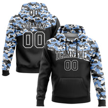 Load image into Gallery viewer, Custom Stitched Camo Black Light Blue-Steel Gray 3D Sports Pullover Sweatshirt Salute To Service Hoodie
