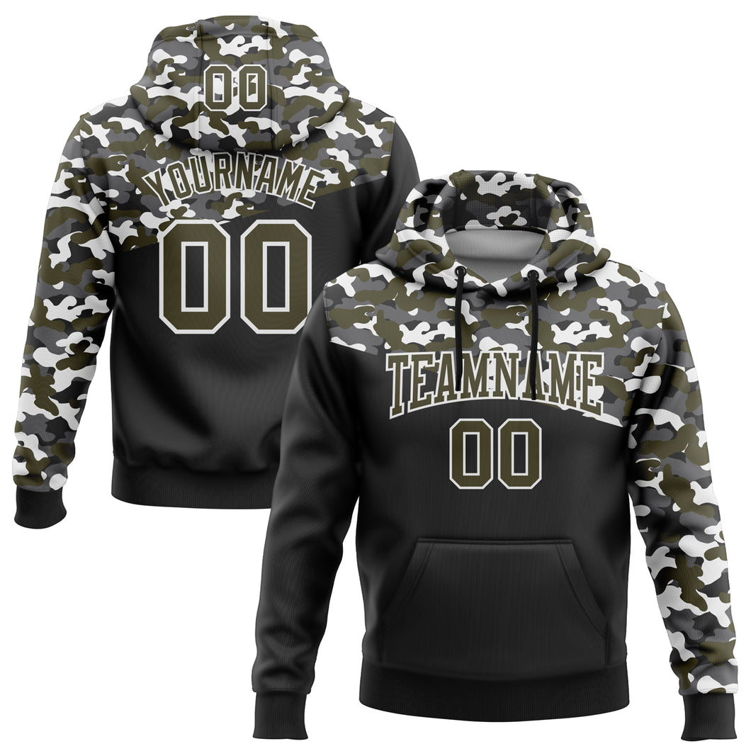 Custom Stitched Camo Olive Black-Steel Gray 3D Sports Pullover Sweatshirt Salute To Service Hoodie