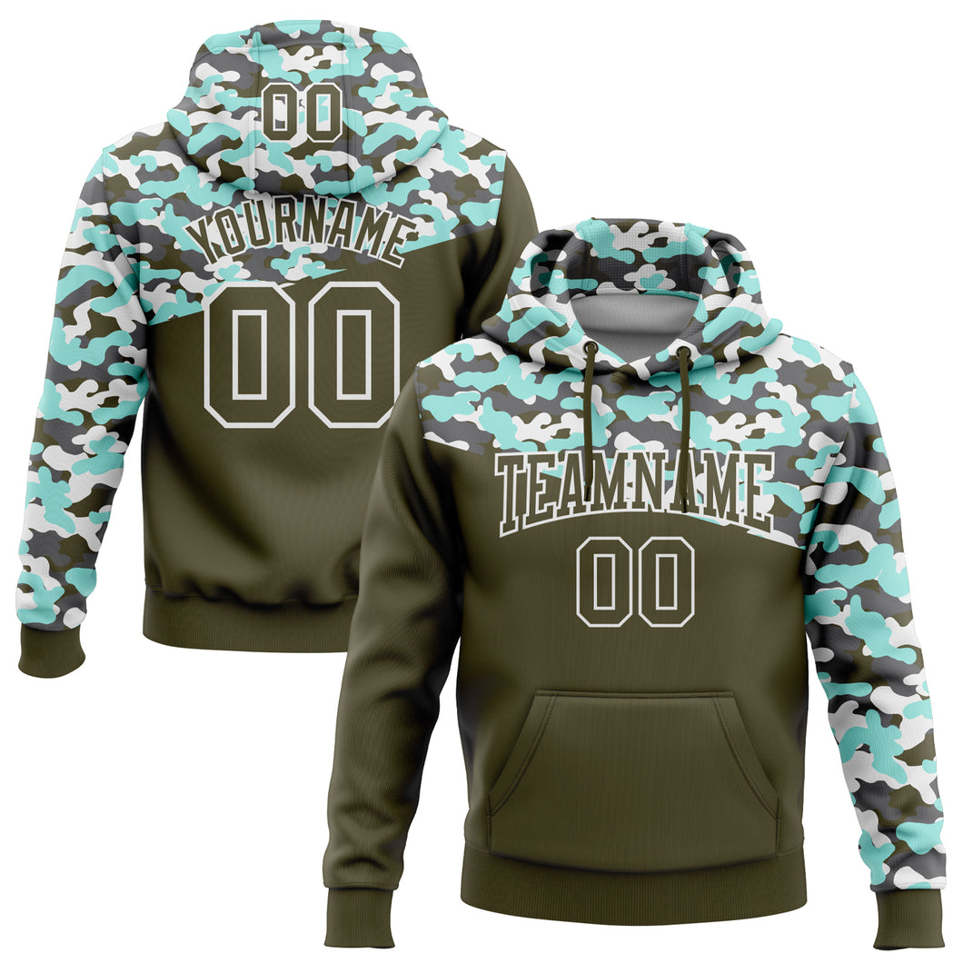 Custom Stitched Camo Olive Ice Blue-Steel Gray 3D Sports Pullover Sweatshirt Salute To Service Hoodie