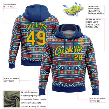 Custom Stitched US Navy Blue Gold-Kelly Green Christmas 3D Sports Pullover Sweatshirt Hoodie