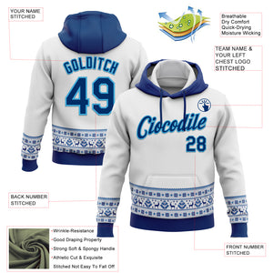 Custom Stitched White US Navy Blue-Sky Blue Christmas 3D Sports Pullover Sweatshirt Hoodie