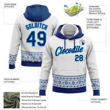 Custom Stitched White US Navy Blue-Sky Blue Christmas 3D Sports Pullover Sweatshirt Hoodie