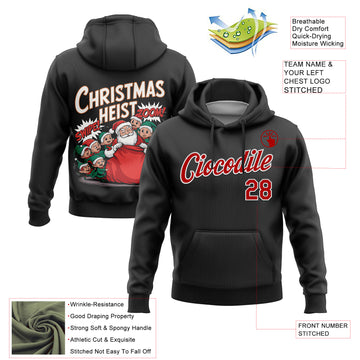 Custom Stitched Black Red-White Funny Christmas 3D Sports Pullover Sweatshirt Hoodie