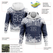 Load image into Gallery viewer, Custom Stitched Navy White Christmas Snowflakes 3D Sports Pullover Sweatshirt Hoodie
