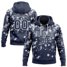 Load image into Gallery viewer, Custom Stitched Navy White Christmas Snowflakes 3D Sports Pullover Sweatshirt Hoodie
