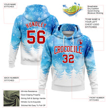 Load image into Gallery viewer, Custom Stitched Powder Blue Red-White Christmas Snowflakes 3D Sports Pullover Sweatshirt Hoodie
