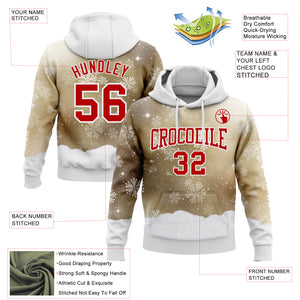 Custom Stitched Old Gold Red-White Christmas Snowflakes 3D Sports Pullover Sweatshirt Hoodie