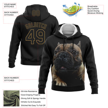 Custom Stitched Black Old Gold 3D Pattern Design American Bullydog Sports Pullover Sweatshirt Hoodie