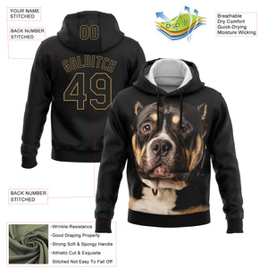 Custom Stitched Black Old Gold 3D Pattern Design American Bullydog Sports Pullover Sweatshirt Hoodie