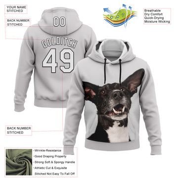 Custom Stitched White Black 3D Pattern Design Purebred Dog Sports Pullover Sweatshirt Hoodie