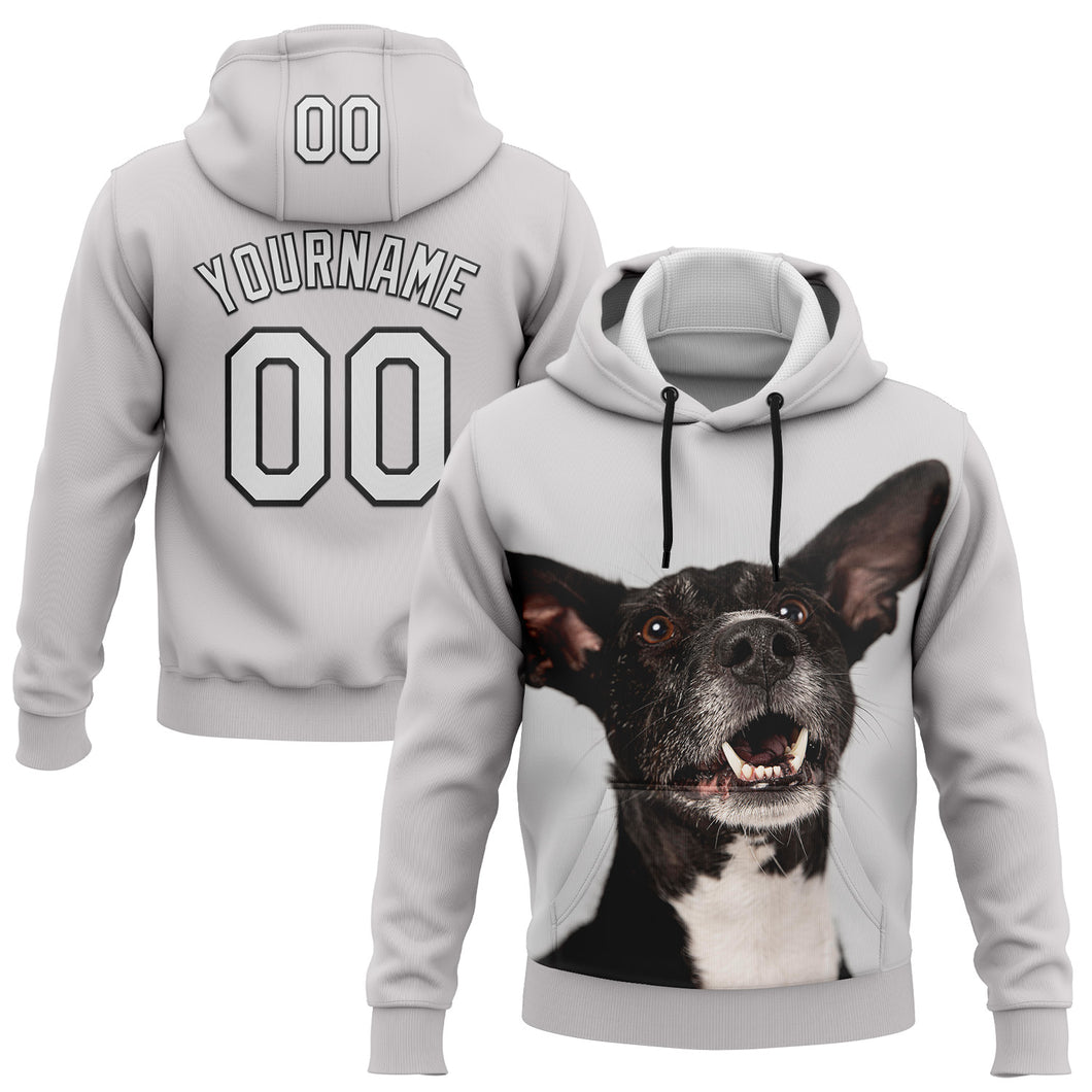 Custom Stitched White Black 3D Pattern Design Purebred Dog Sports Pullover Sweatshirt Hoodie