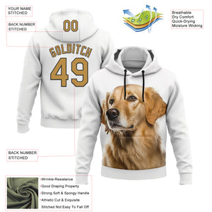 Custom Stitched White Old Gold-Black 3D Pattern Design Golden Retriever Dog Sports Pullover Sweatshirt Hoodie