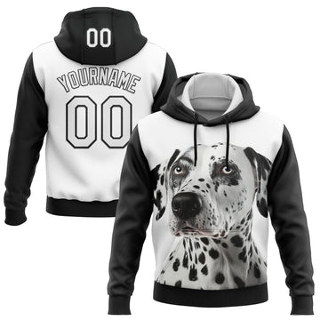 Custom Stitched White Black 3D Pattern Design Dalmatian Dog Sports Pullover Sweatshirt Hoodie