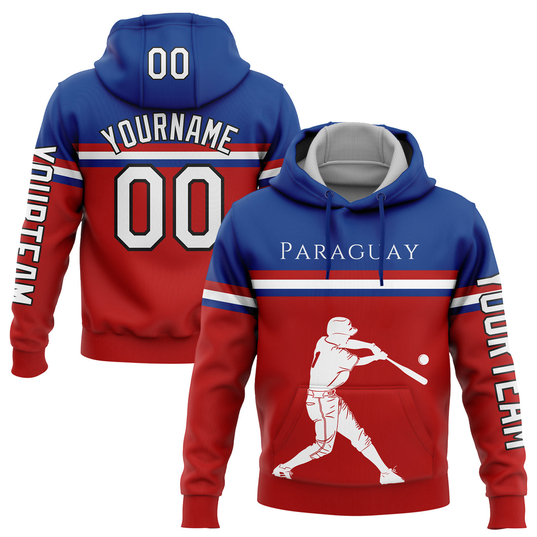 Custom Stitched Red Royal-Black 3D Paraguay Paraguayan Flag Sports Pullover Sweatshirt Hoodie