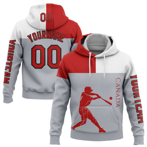 Custom Stitched Gray Red Fire Red-Black 3D Canada Canadian Flag Sports Pullover Sweatshirt Hoodie