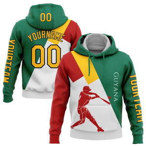 Custom Stitched Kelly Green Gold Red-Black 3D Guyana Guyana Flag Sports Pullover Sweatshirt Hoodie