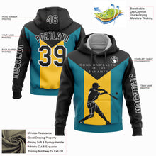 Load image into Gallery viewer, Custom Stitched Black Teal-Gold 3D Bahamas Bahamian Flag Sports Pullover Sweatshirt Hoodie
