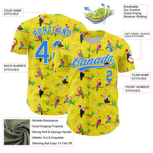 Custom Light Yellow Electric Blue-White 3D Funny Christmas Authentic Baseball Jersey