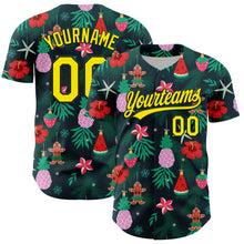 Load image into Gallery viewer, Custom Green Light Yellow-Black 3D Funny Christmas Authentic Baseball Jersey
