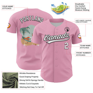 Custom Light Pink White-Black 3D Funny Christmas Authentic Baseball Jersey