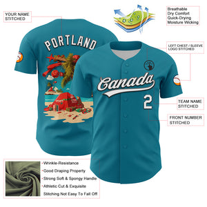 Custom Teal White-Black 3D Funny Christmas Authentic Baseball Jersey