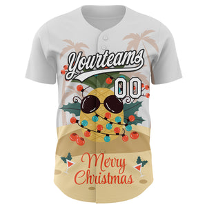 Custom White Black 3D Funny Christmas Authentic Baseball Jersey