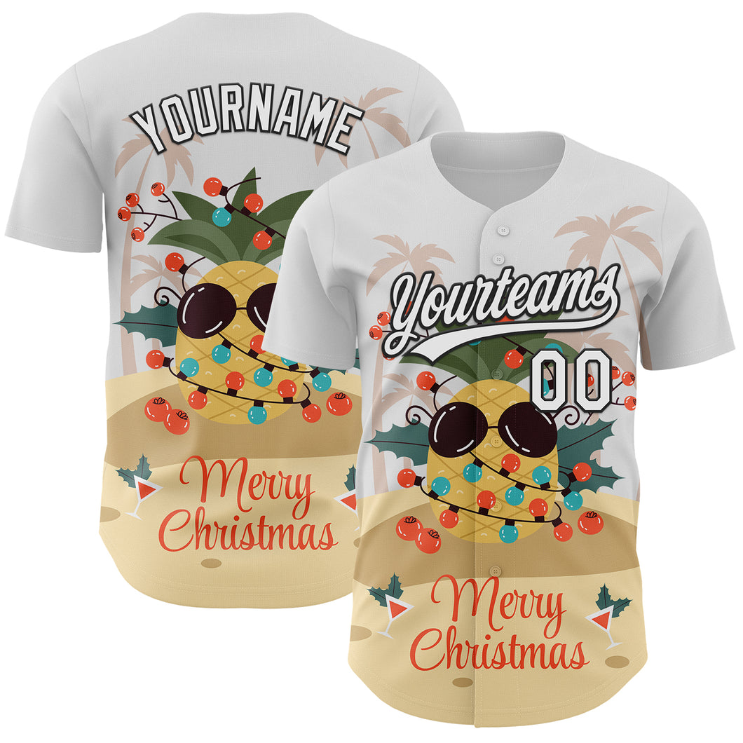 Custom White Black 3D Funny Christmas Authentic Baseball Jersey