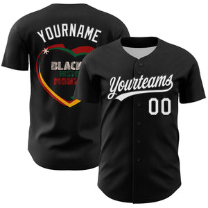 Custom Black White 3D Pattern Design Black History Month Authentic Baseball Jersey