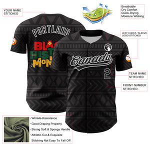 Custom Black White 3D Pattern Design Black History Month Authentic Baseball Jersey