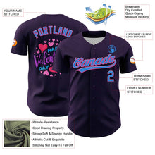 Load image into Gallery viewer, Custom Purple Electric Blue-Pink 3D Love Heart Valentine&#39;s Day Authentic Baseball Jersey
