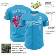 Load image into Gallery viewer, Custom Sky Blue White 3D Love Heart Valentine&#39;s Day Authentic Baseball Jersey
