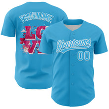 Load image into Gallery viewer, Custom Sky Blue White 3D Love Heart Valentine&#39;s Day Authentic Baseball Jersey
