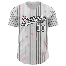 Load image into Gallery viewer, Custom White Black Pinstripe Black 3D Love Heart Valentine&#39;s Day Authentic Baseball Jersey
