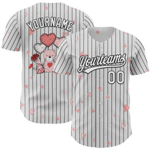 Load image into Gallery viewer, Custom White Black Pinstripe Black 3D Love Heart Valentine&#39;s Day Authentic Baseball Jersey
