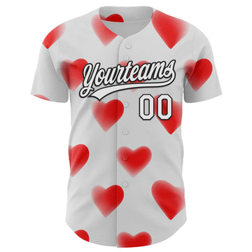 Custom White Black 3D Love Heart Valentine's Day Authentic Baseball Jersey