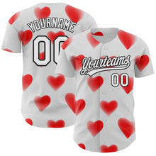 Load image into Gallery viewer, Custom White Black 3D Love Heart Valentine&#39;s Day Authentic Baseball Jersey
