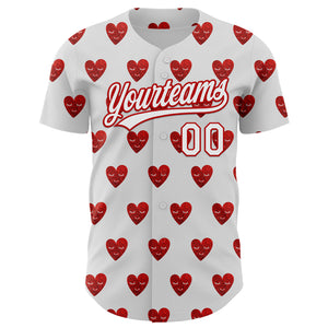 Custom White Red 3D Love Heart Valentine's Day Authentic Baseball Jersey