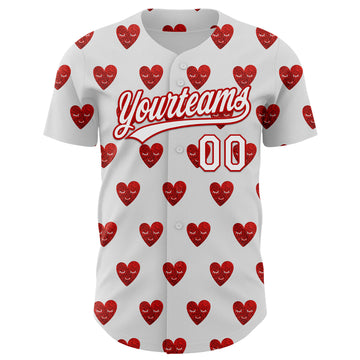 Custom White Red 3D Love Heart Valentine's Day Authentic Baseball Jersey