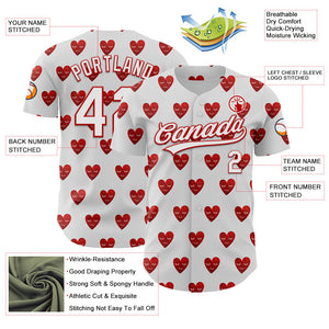 Custom White Red 3D Love Heart Valentine's Day Authentic Baseball Jersey