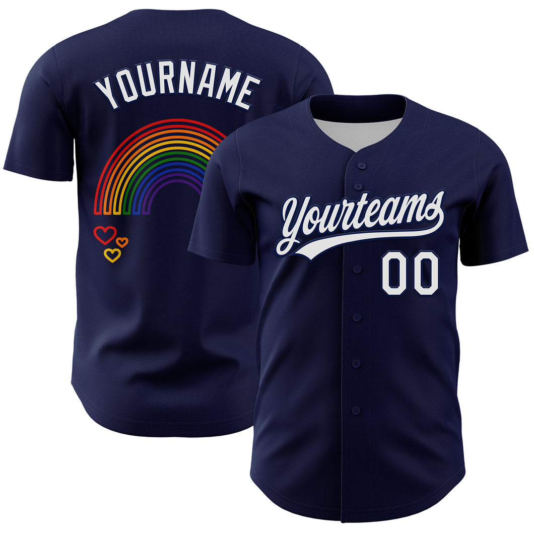 Custom Navy White 3D Love Heart Valentine's Day Authentic Baseball Jersey