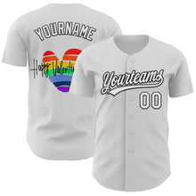 Load image into Gallery viewer, Custom White Black 3D Love Heart Valentine&#39;s Day Authentic Baseball Jersey
