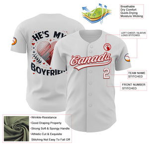 Custom White Red 3D Love Heart Valentine's Day Authentic Baseball Jersey