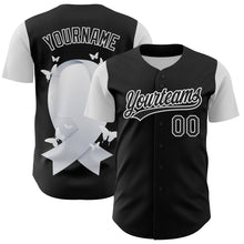 Load image into Gallery viewer, Custom Black White 3D Lung Cancer Ribbon Authentic Baseball Jersey
