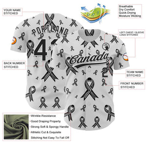 Custom White Black 3D Skin Cancer Ribbon Authentic Baseball Jersey