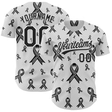 Load image into Gallery viewer, Custom White Black 3D Skin Cancer Ribbon Authentic Baseball Jersey
