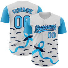 Load image into Gallery viewer, Custom White Sky Blue-Navy 3D Prostate Cancer Ribbon Authentic Baseball Jersey
